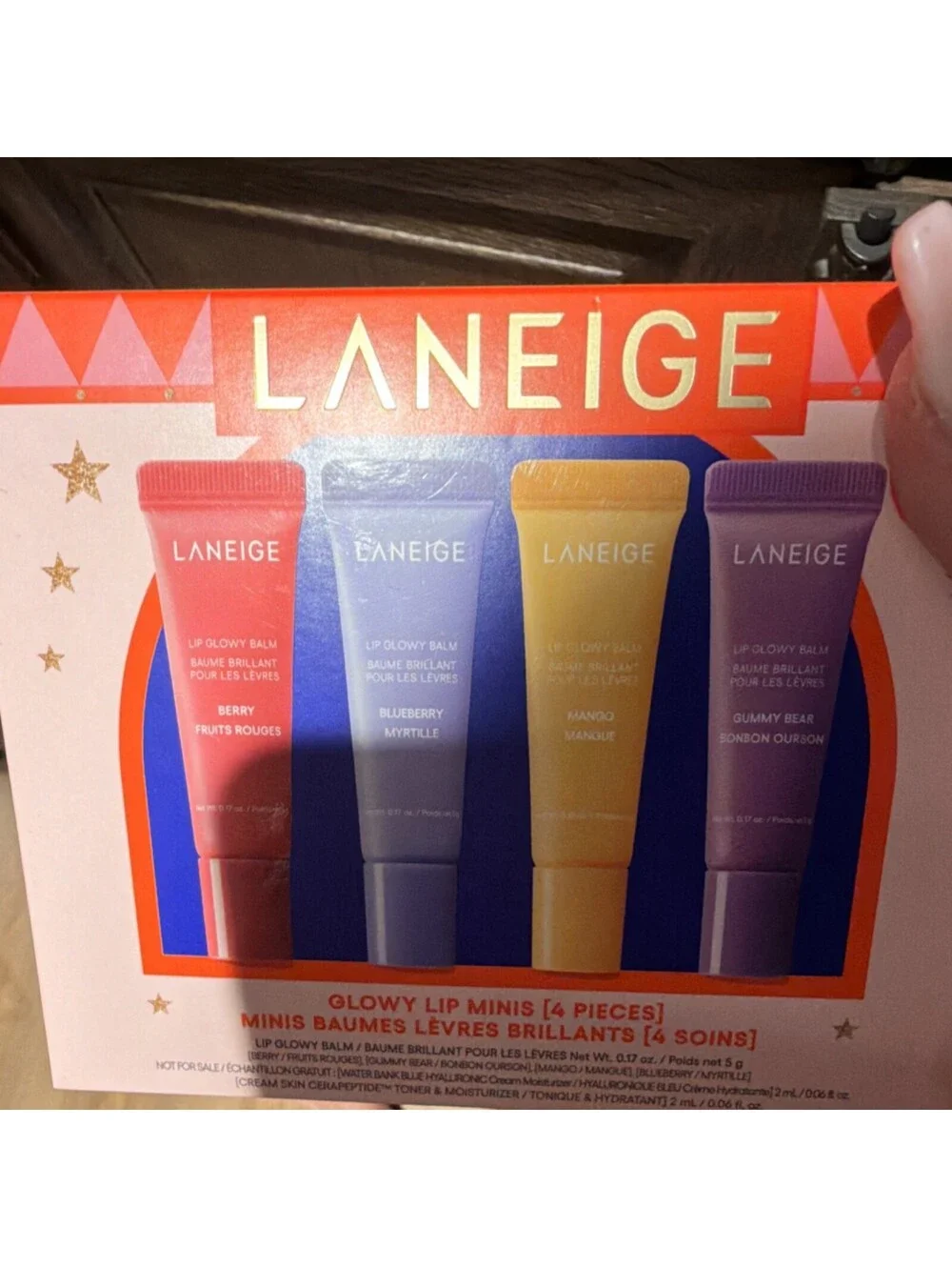 Laneige Glowy Lip Minis Lip Balm Set 4 Pieces Berry Blueberry Mango Gummy Bear